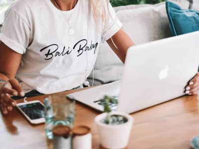 woman working online on a laptop